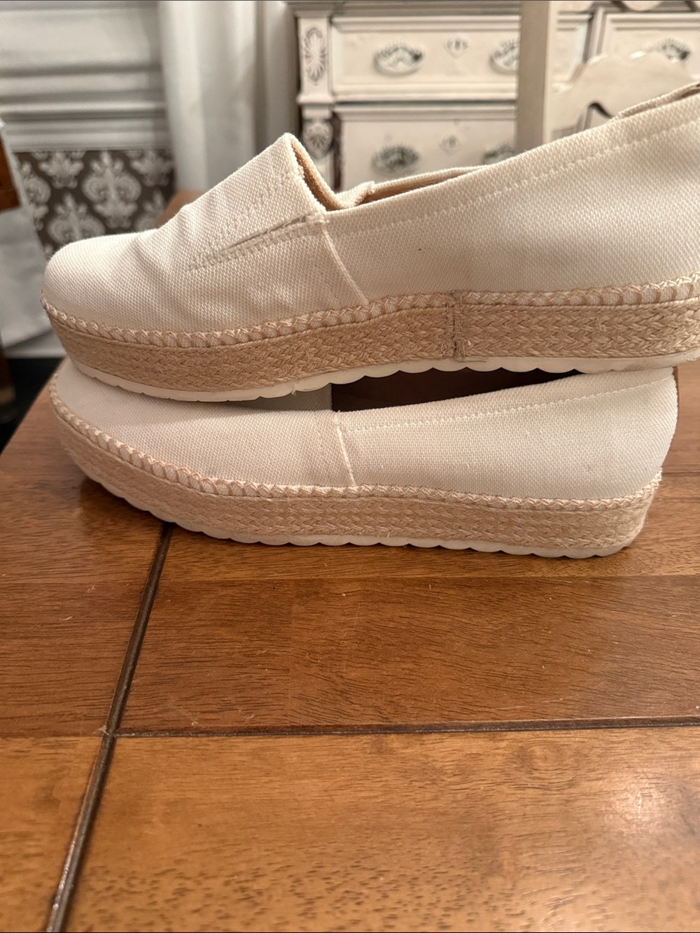 Dr. Scholls Canvas Slip-On Espadrilles in Cream - Women Slight Platform Roping